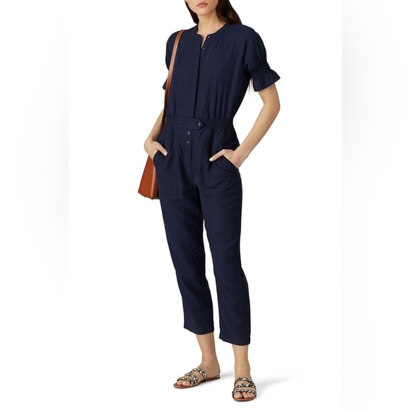 Joie Women's Navy Jumpsuit linen blend size large - Picture 1 of 16